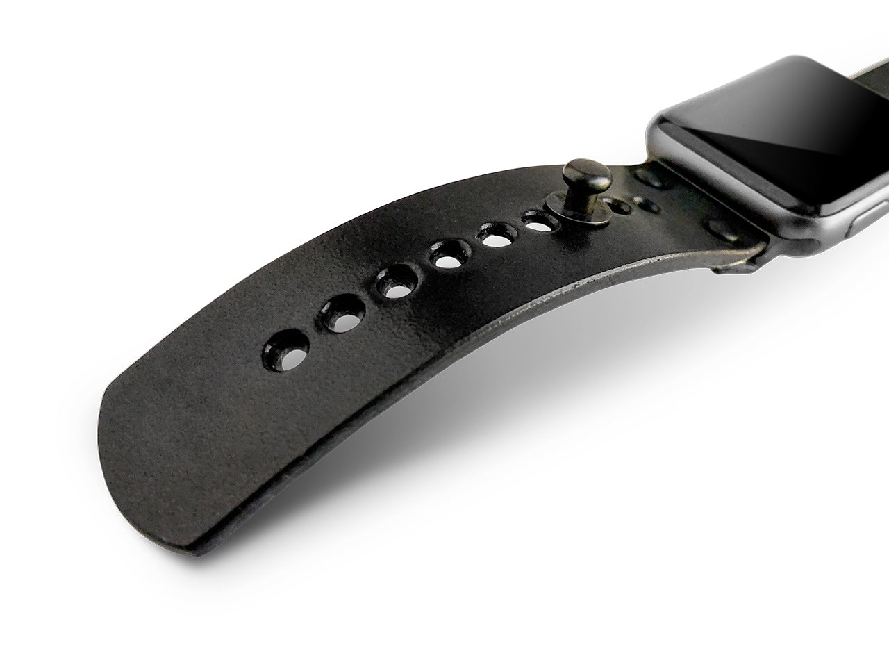 Apple Watch band in black full-grain leather with button stud closure