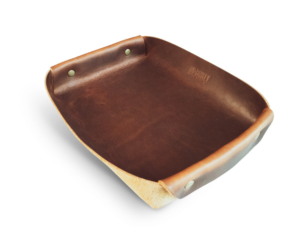 Autumn brown full-grain leather butler tray for keys and everyday carry