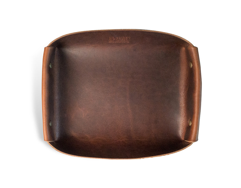 Autumn brown full-grain leather butler tray for keys and everyday carry