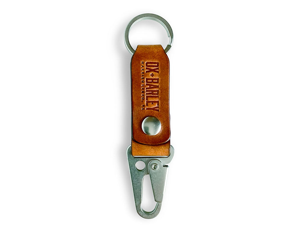 Slim buck brown Latigo leather key fob with sling lever and belt loop snap