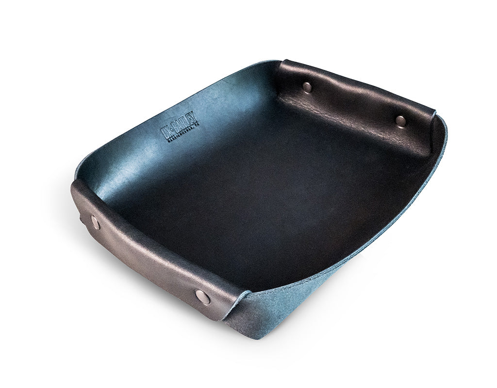 Midnight black full-grain leather butler tray for keys and everyday carry