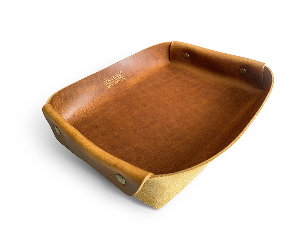 Whiskey tan full-grain leather butler tray for keys and everyday carry