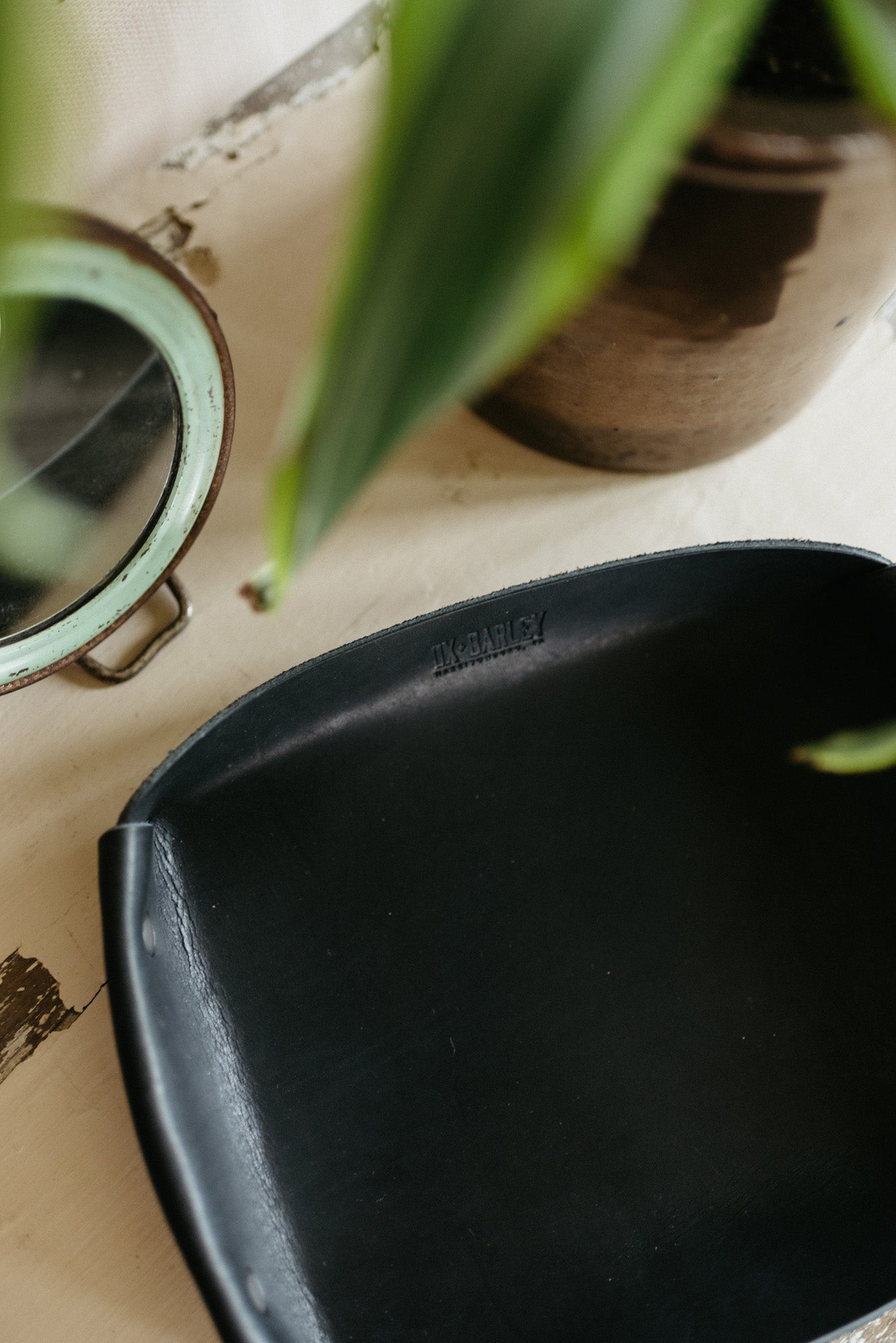 Midnight black full-grain leather butler tray for keys and everyday carry