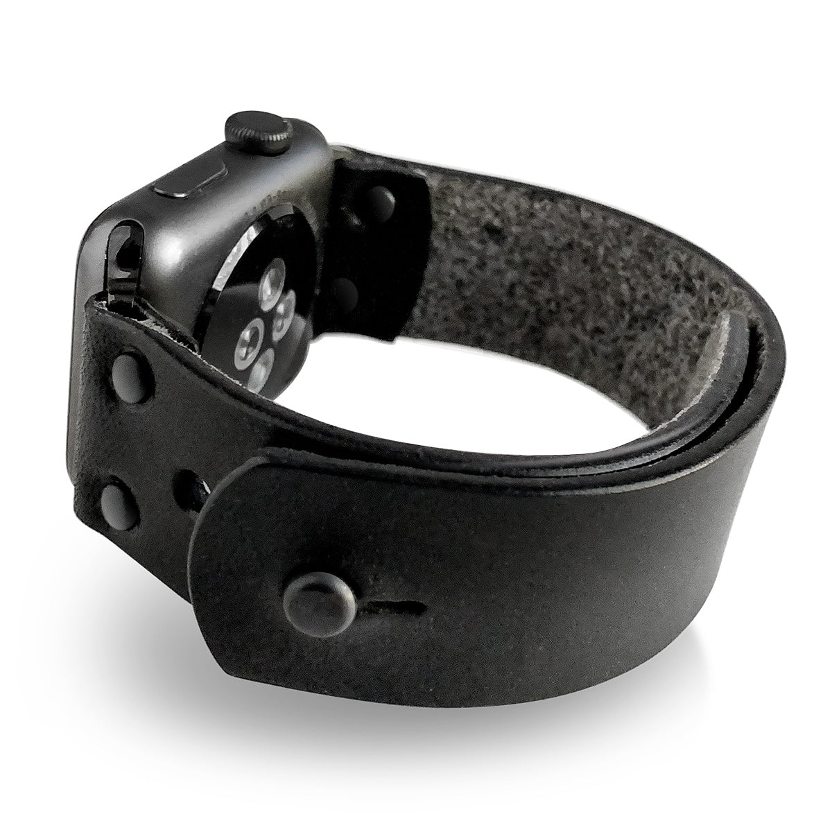 Apple Watch band in black full-grain leather with button stud closure