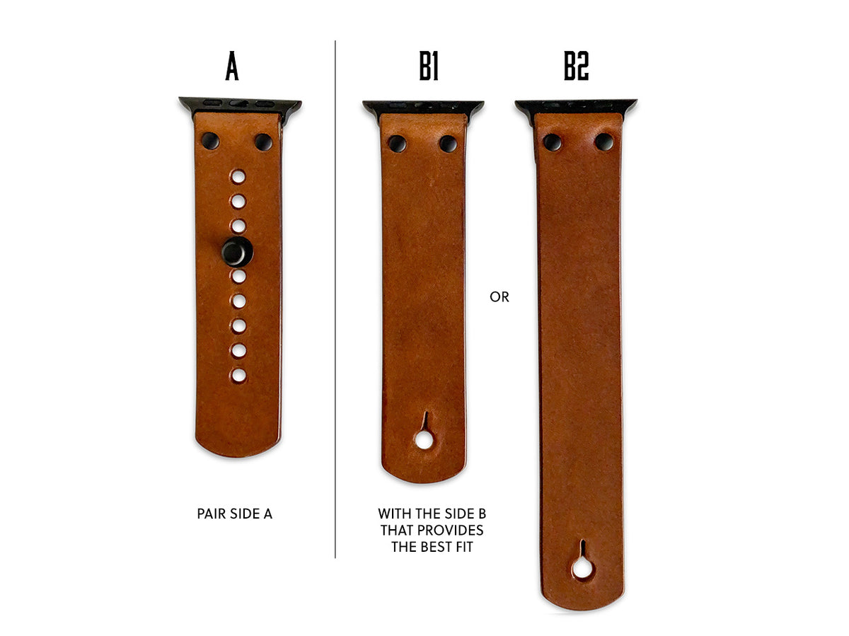 Apple Watch band in buck brown full-grain leather with button stud closure