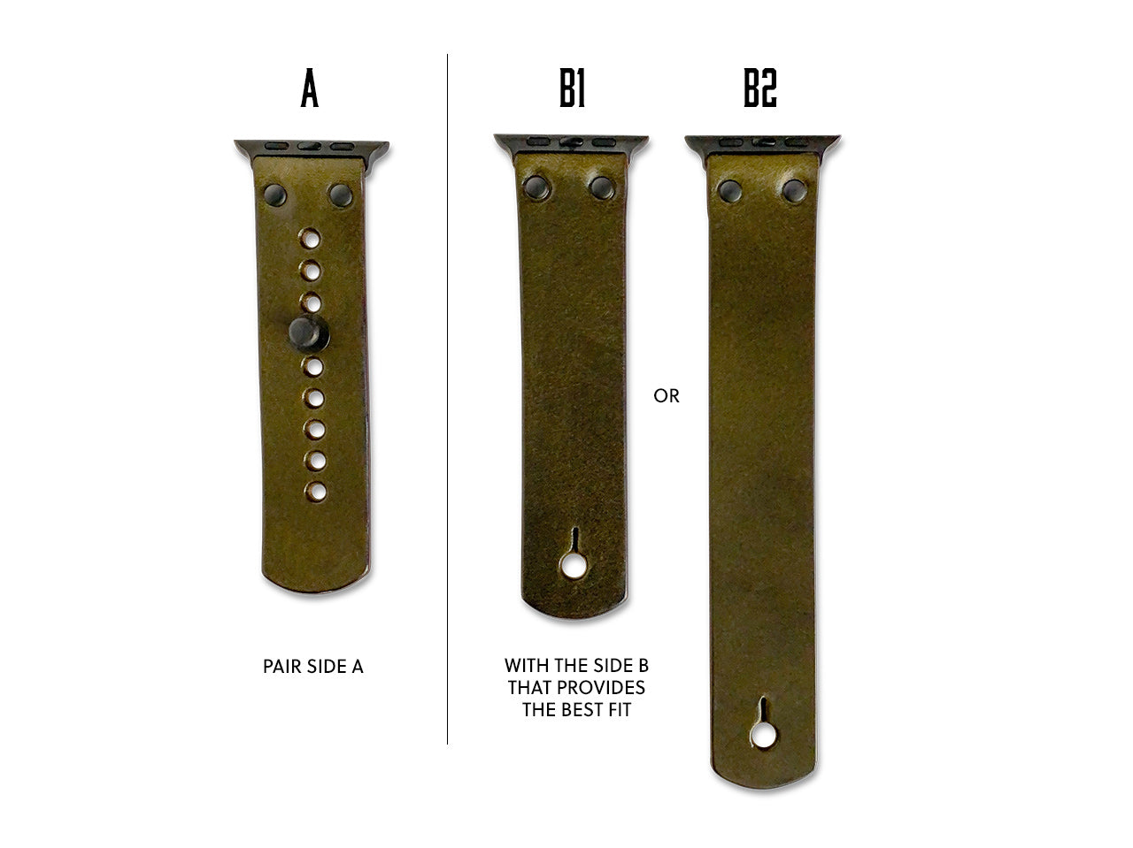 Apple Watch band in olive harness leather with button stud closure