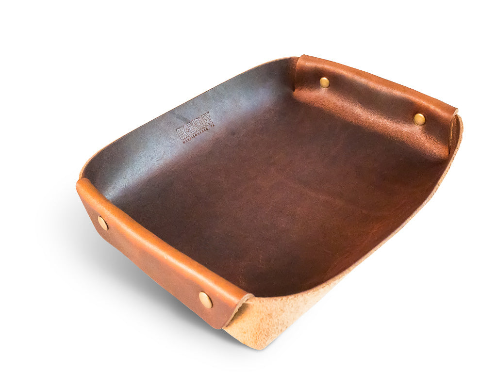 Autumn brown full-grain leather butler tray for keys and everyday carry