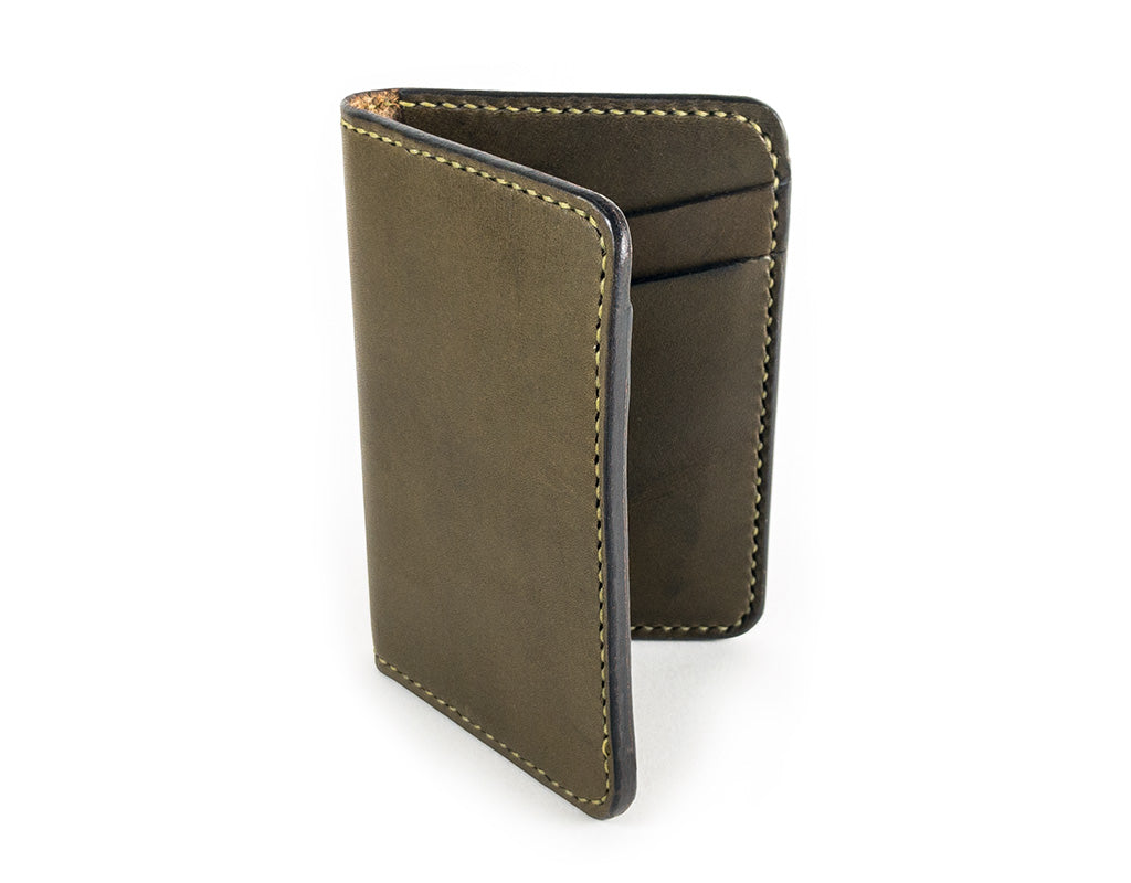 Front pocket wallet in Wickett & Craig olive harness leather