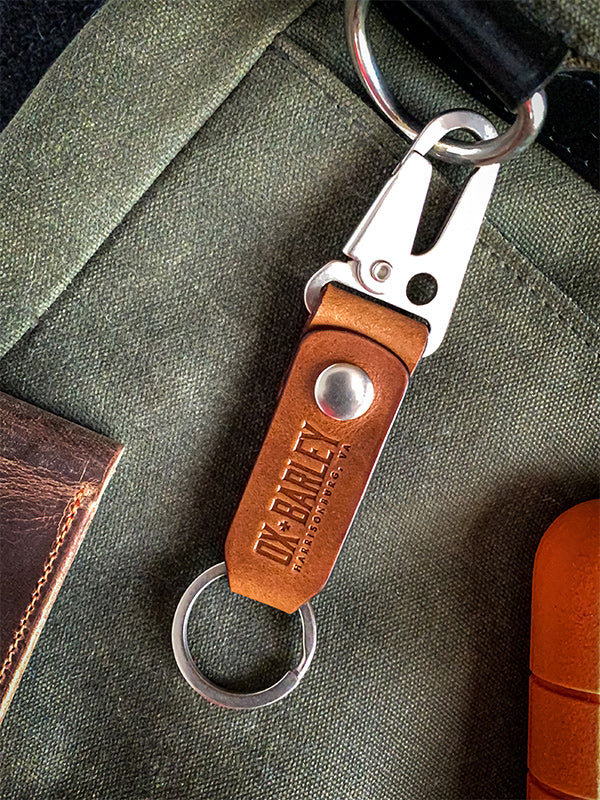 Slim buck brown Latigo leather key fob with sling lever and belt loop snap