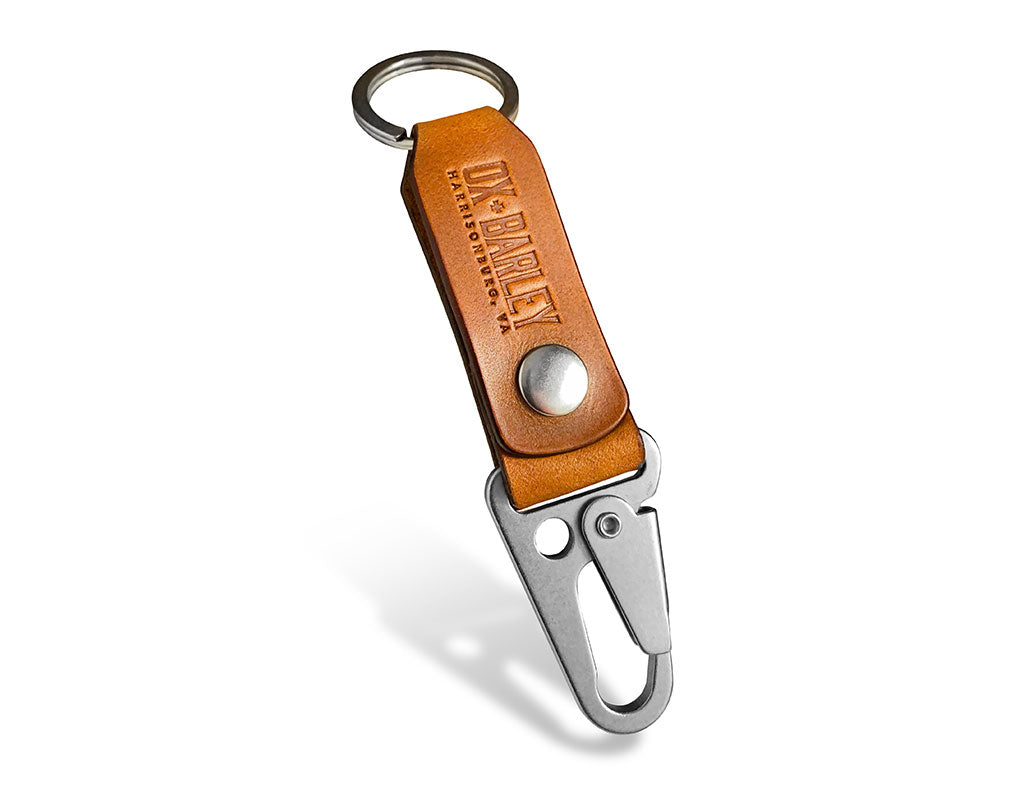 Slim buck brown Latigo leather key fob with sling lever and belt loop snap
