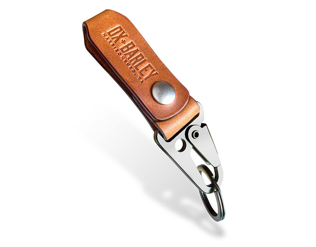 Slim buck brown Latigo leather key fob with sling lever and belt loop snap