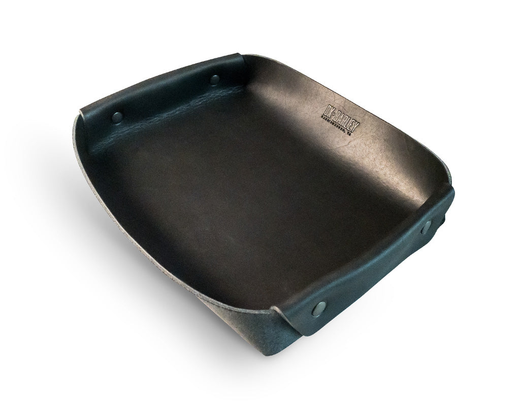 Midnight black full-grain leather butler tray for keys and everyday carry