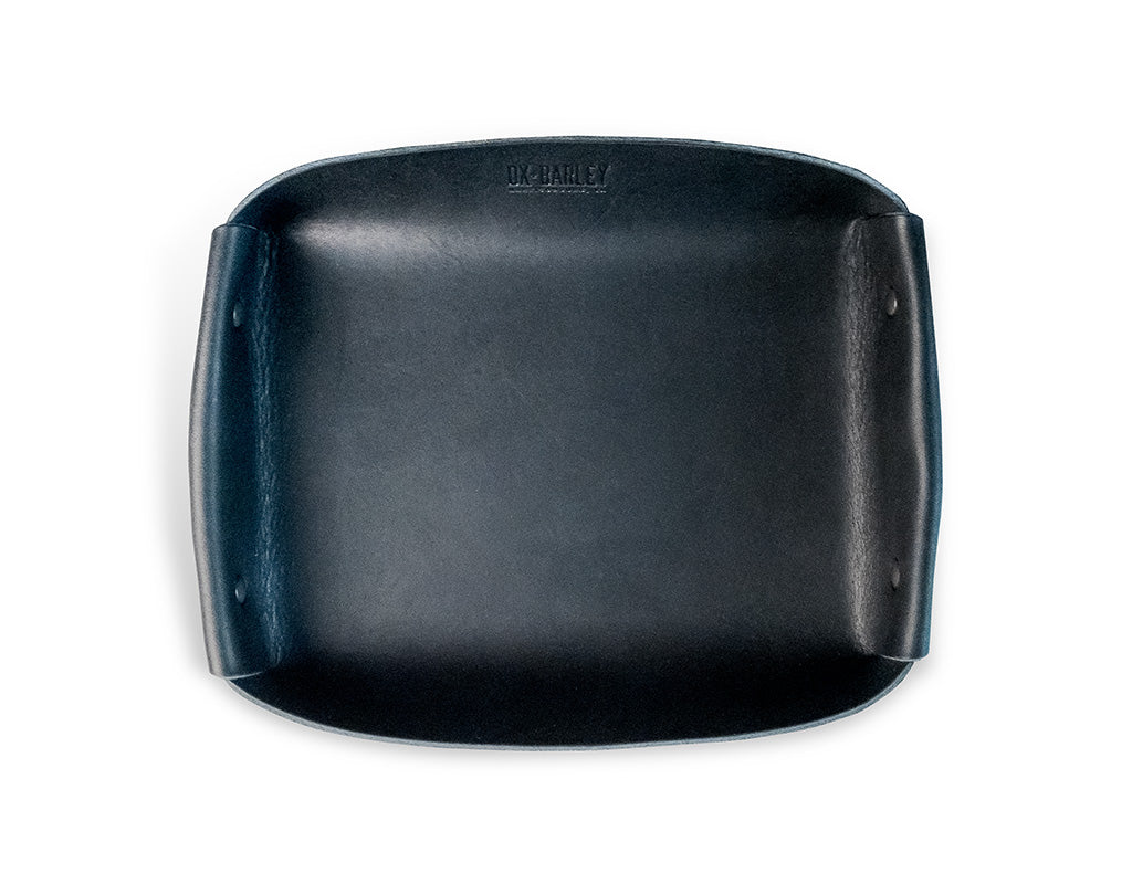 Midnight black full-grain leather butler tray for keys and everyday carry