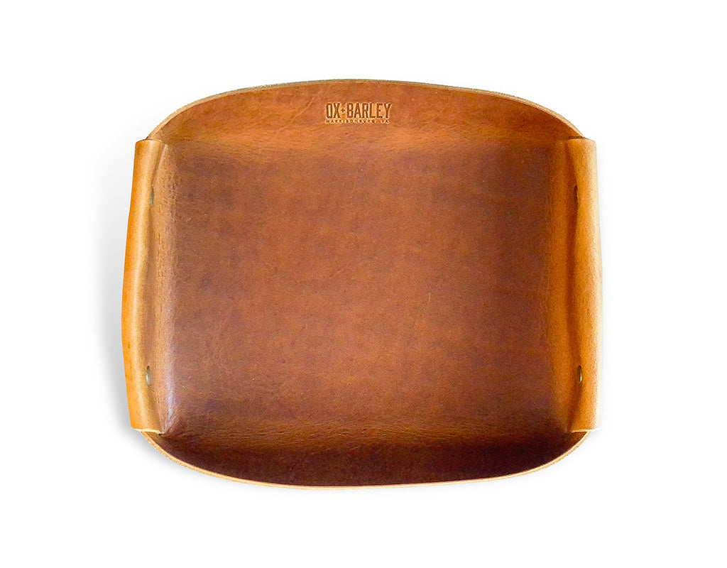 Whiskey tan full-grain leather butler tray for keys and everyday carry